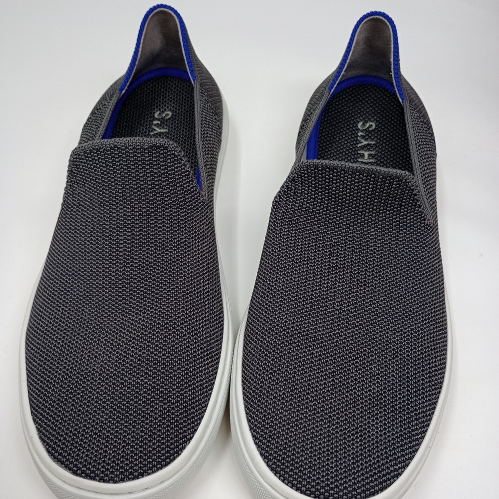 Rothys Slip On Gray Tennis Shoes With Blue And White Stripe On Heel Size 7